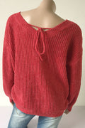 Women Elegant Double V Neck Back Sweater