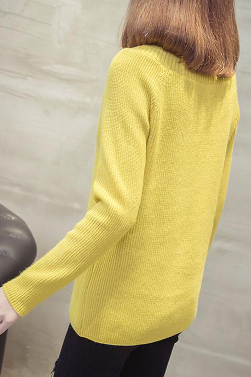 Women Cool Solid Color Lace V Neck Sweater