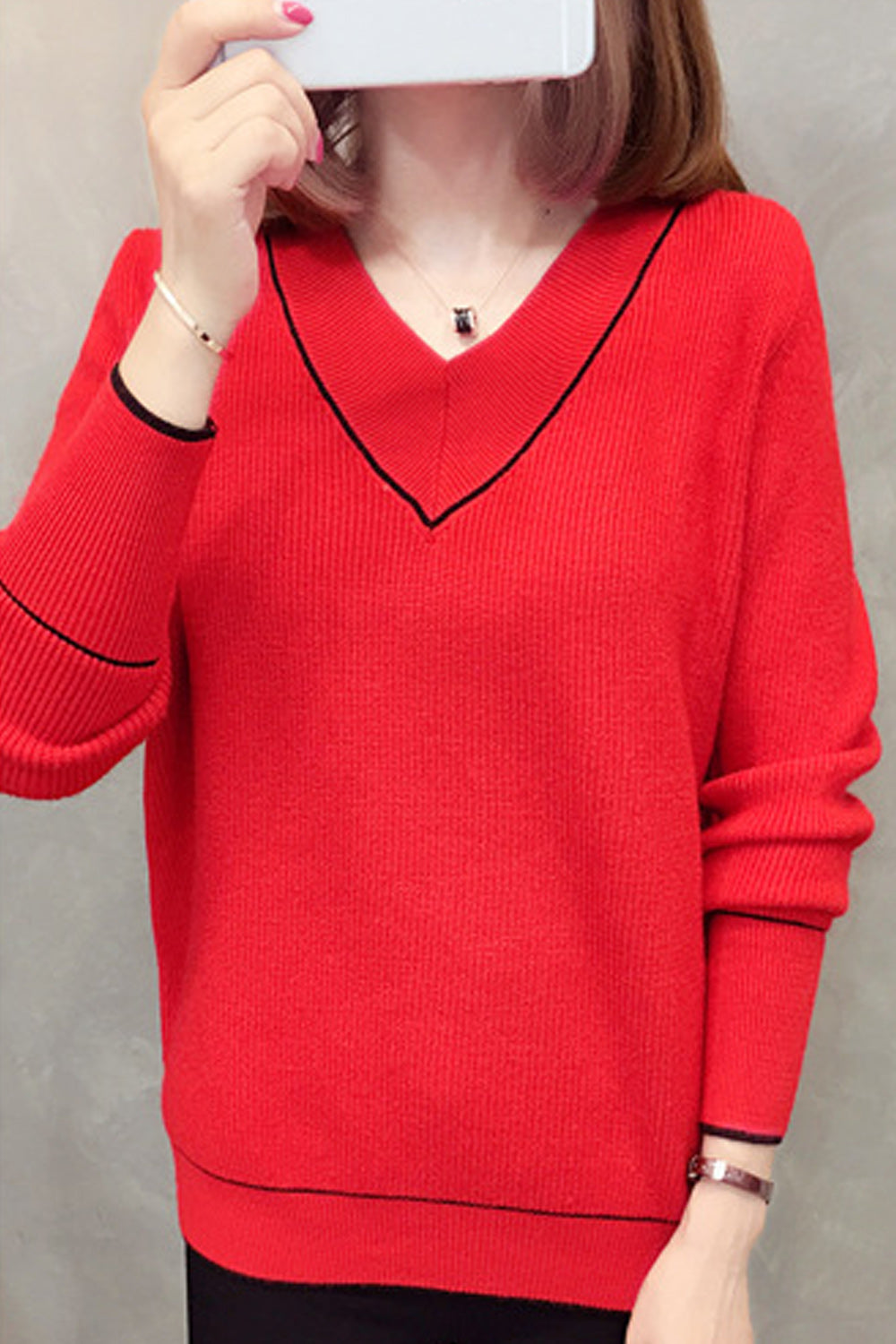 Women Beautiful V Neck Warm Sweater