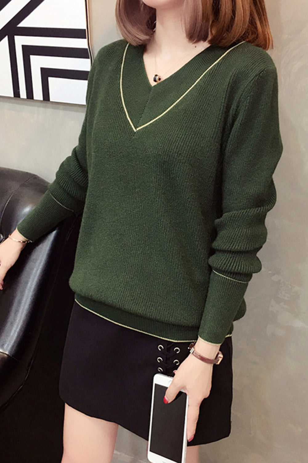 Women Beautiful V Neck Warm Sweater