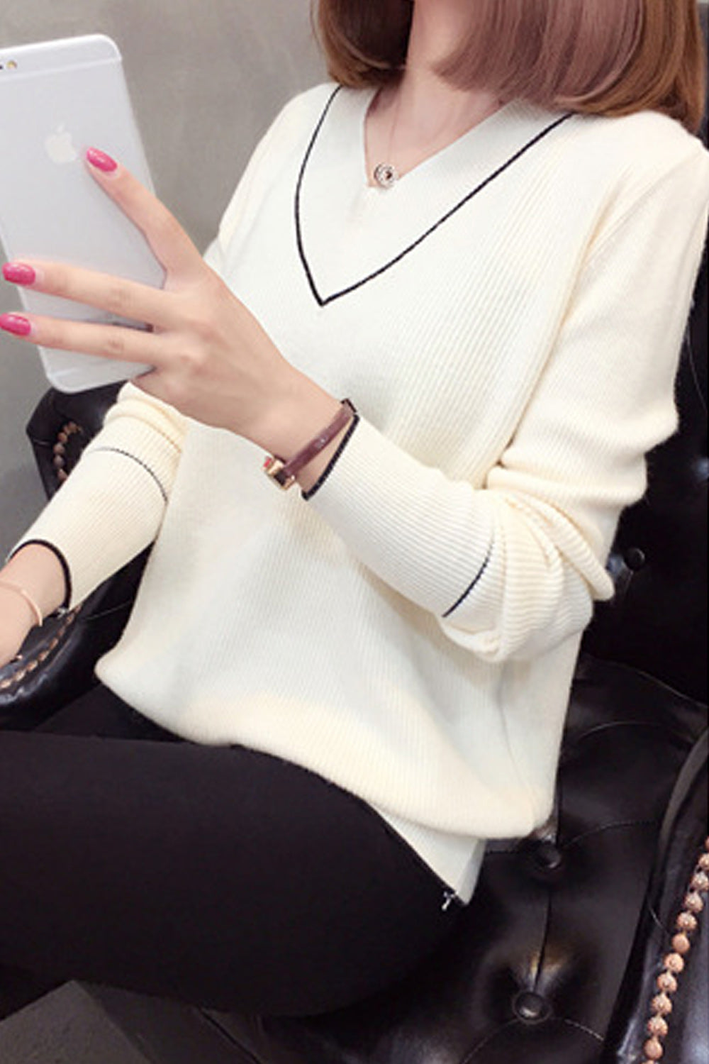 Women Beautiful V Neck Warm Sweater