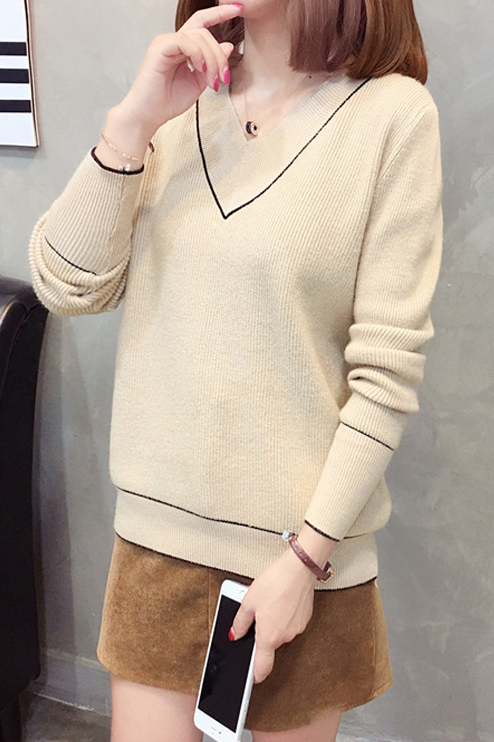 Women Beautiful V Neck Warm Sweater