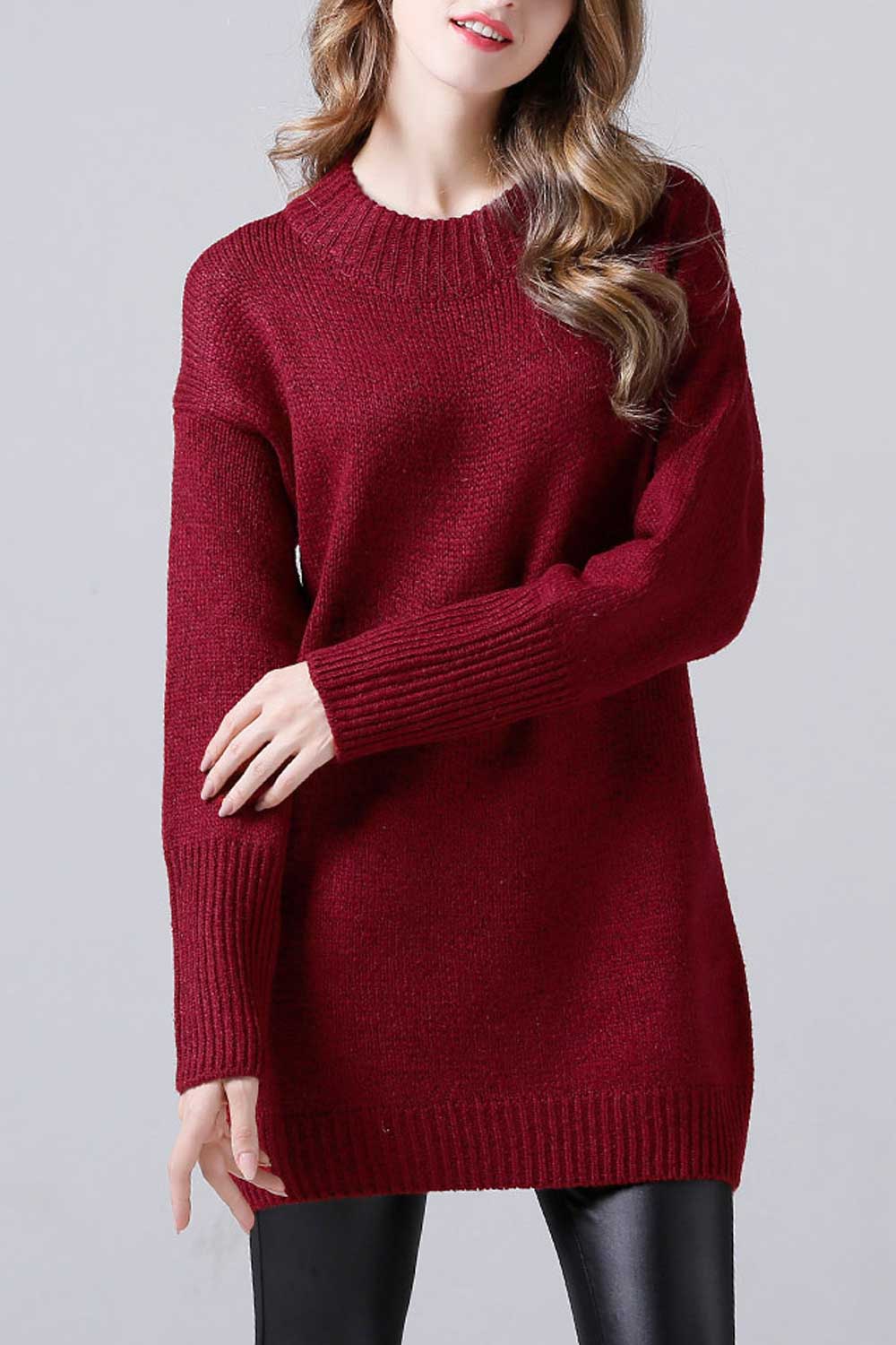 Women Winter Long Round Neck Sweater