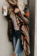 Women Beautiful Solid Colored Thick Long Sleeve Comfortable Front Open Warm Tessel Hem Cardigan