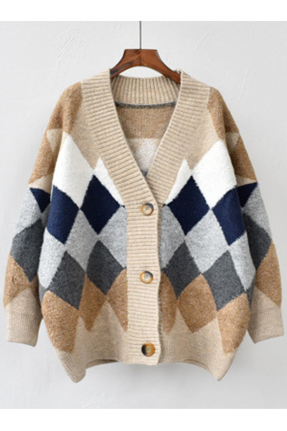 Women Fashion Diamont Lattice Pattern Cardigan