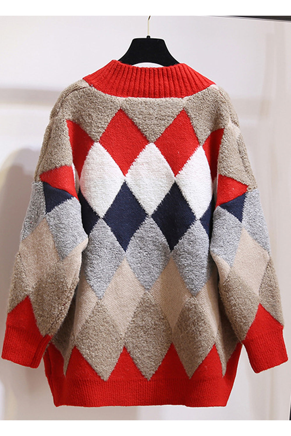 Women Fashion Diamont Lattice Pattern Cardigan