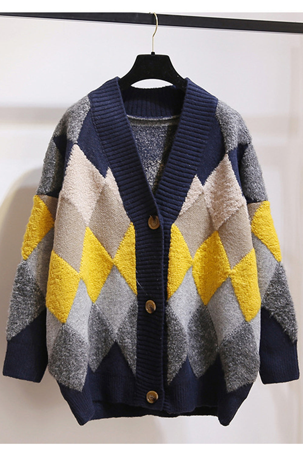 Women Fashion Diamont Lattice Pattern Cardigan