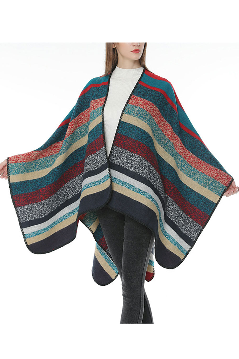 Women Classy Multi Color Stripe Warm Shawl