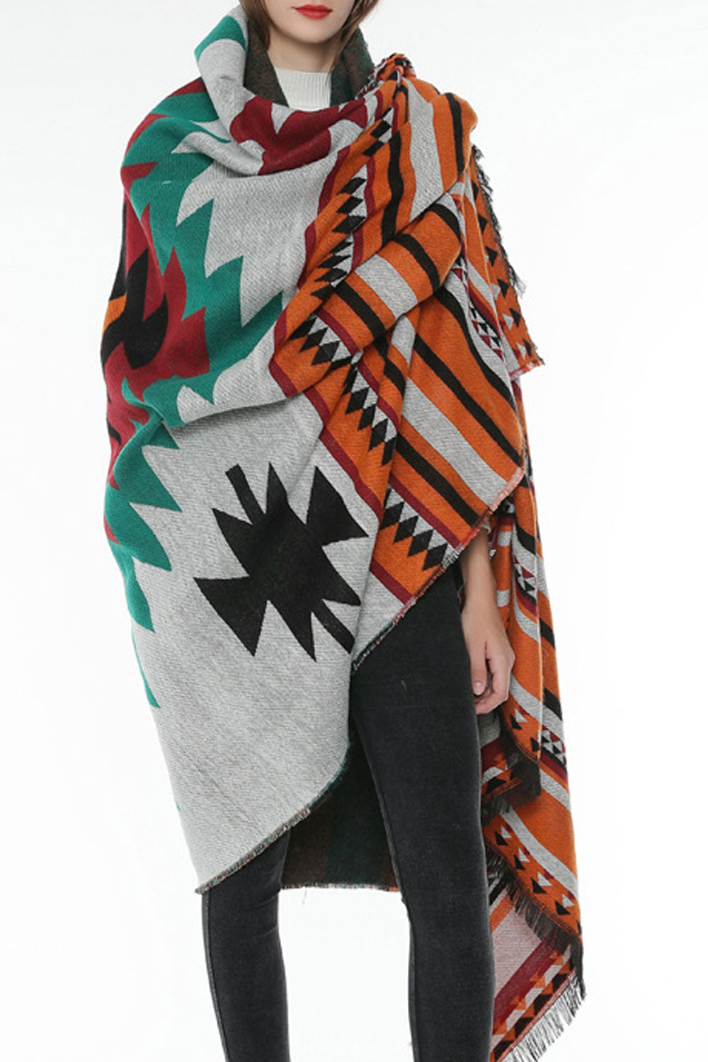 Women Windproof Stripe Warm & Thick Shawl