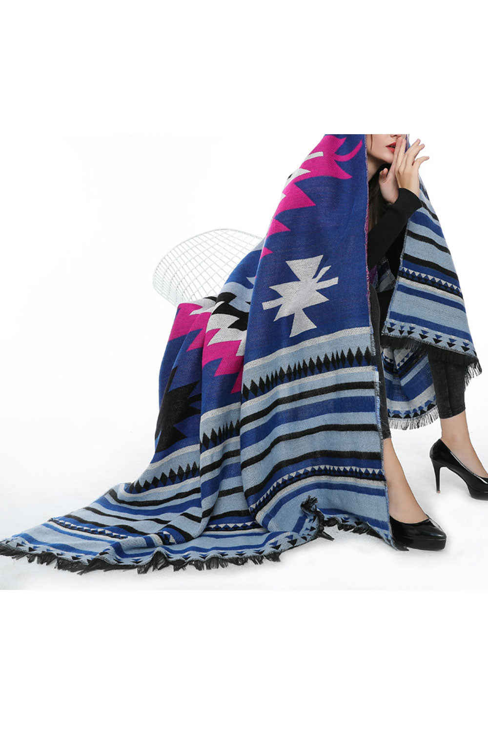 Women Windproof Stripe Warm & Thick Shawl