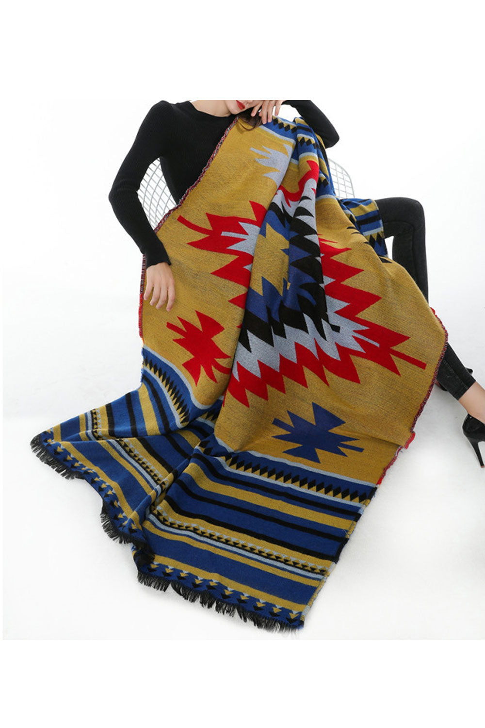 Women Windproof Stripe Warm & Thick Shawl