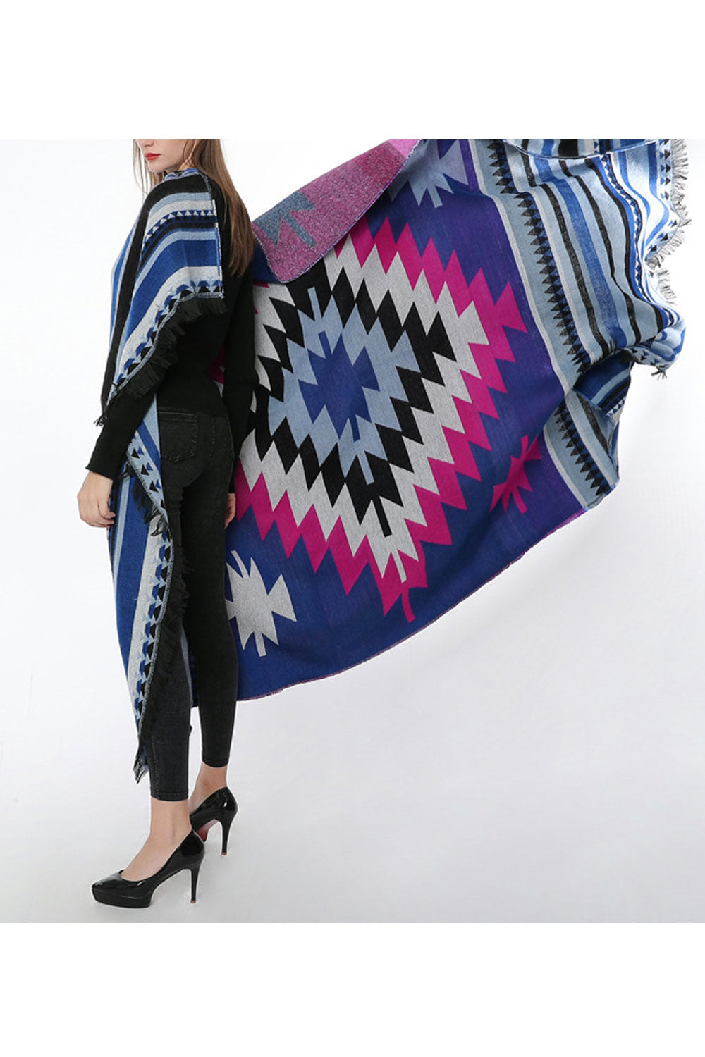 Women Windproof Stripe Warm & Thick Shawl