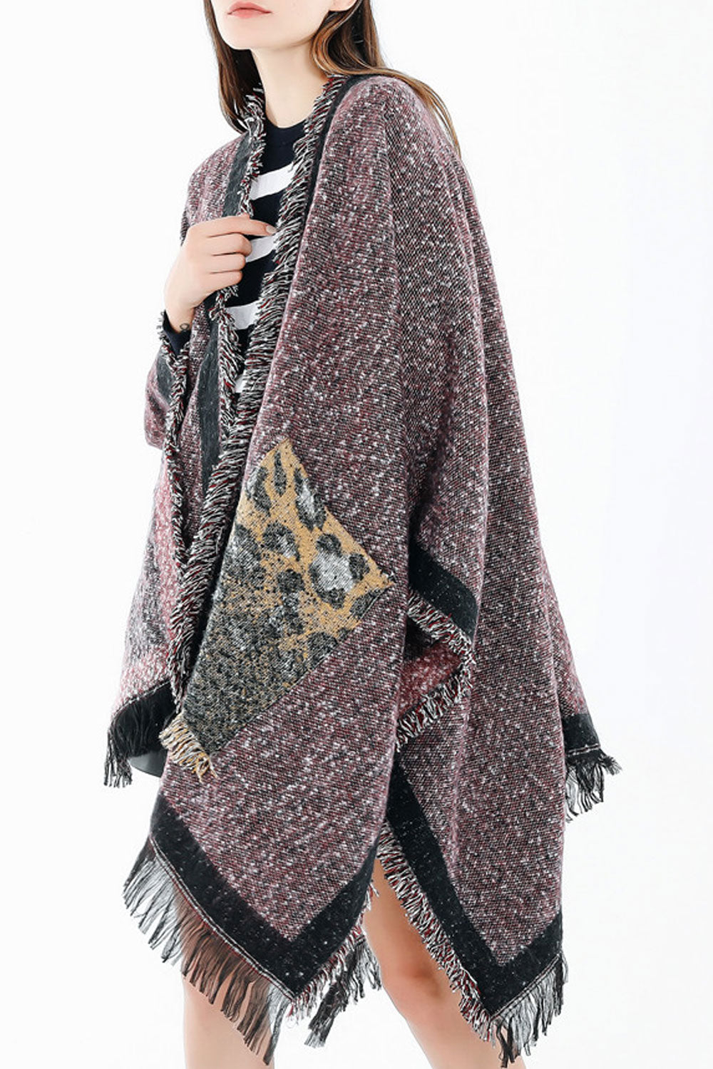 Women Windprooof & Breathable Leopard Pocket Warm Shawl