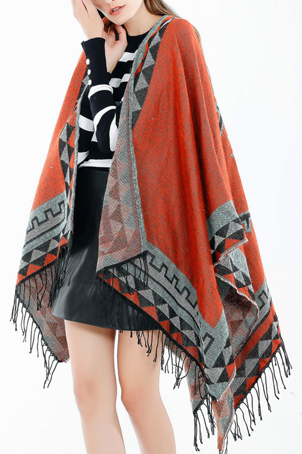 Women Elegant Solid Color Diamond Pattern Warm Shawl