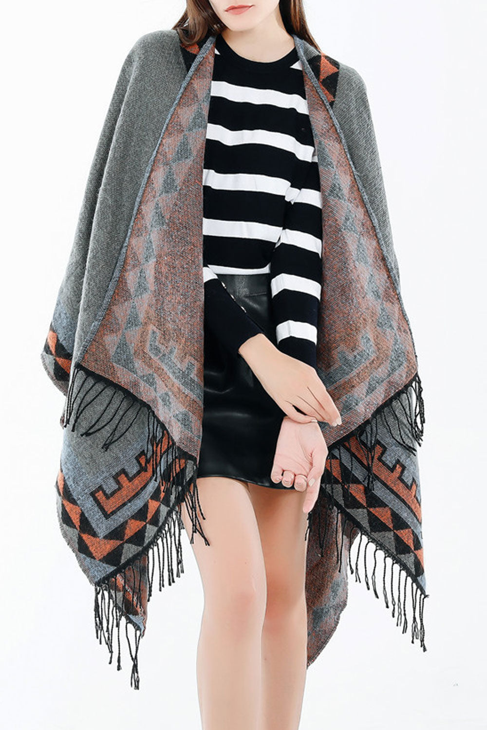 Women Elegant Solid Color Diamond Pattern Warm Shawl