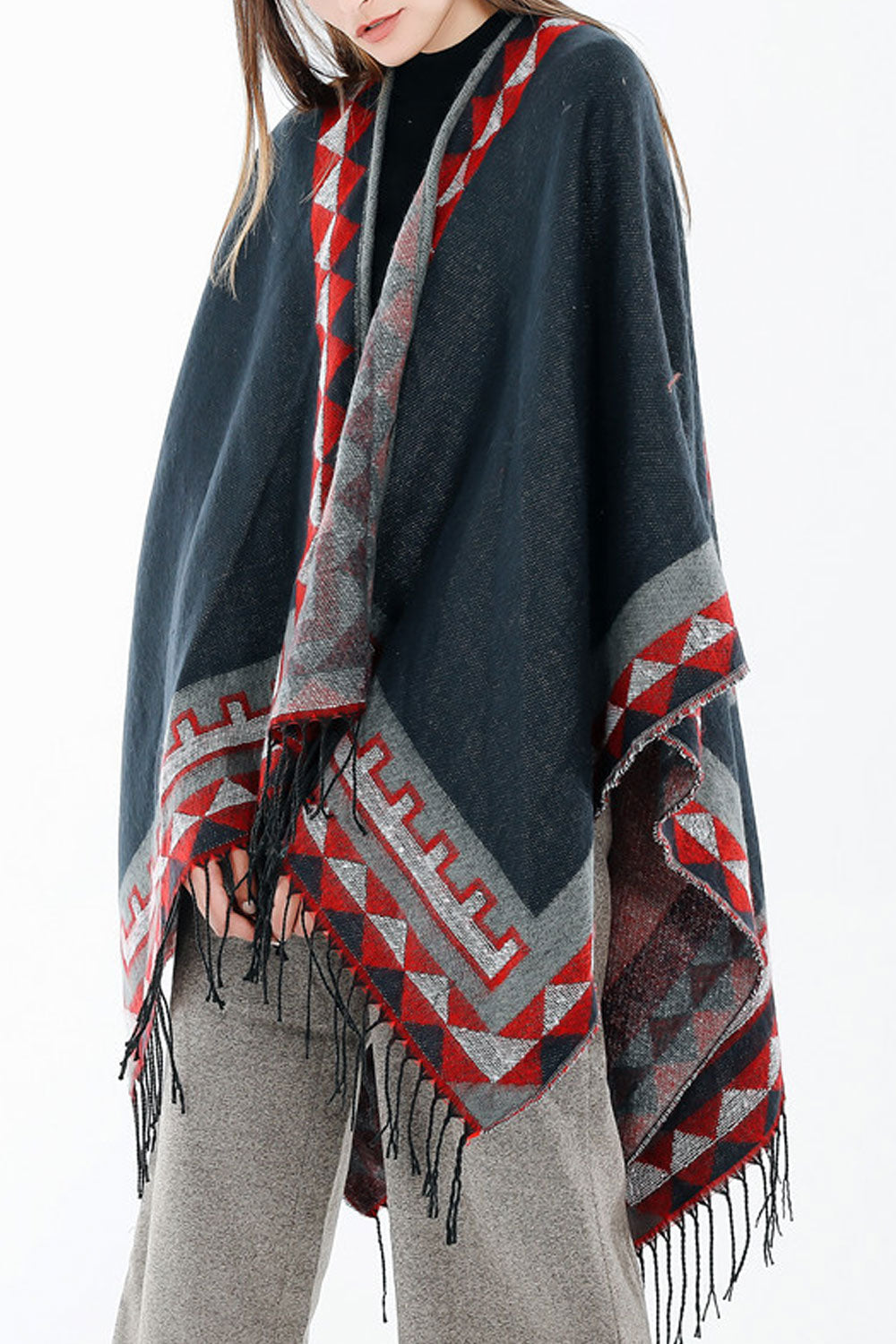 Women Elegant Solid Color Diamond Pattern Warm Shawl