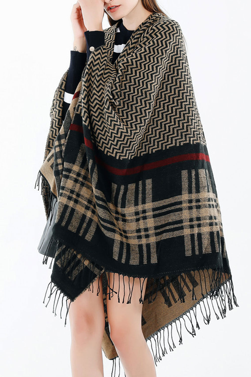 Women Dazzling Stripe Pattern Warm Thick Shawl