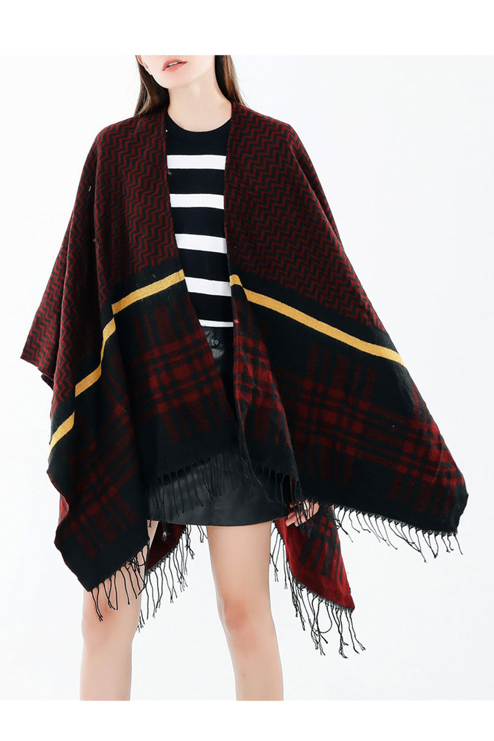 Women Dazzling Stripe Pattern Warm Thick Shawl