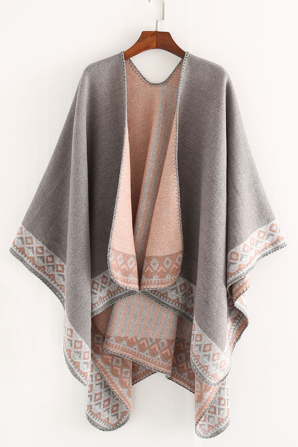Women Solid Color Striped Pattern Warm Shawl