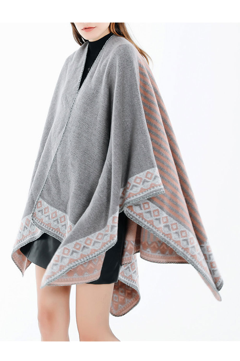 Women Solid Color Striped Pattern Warm Shawl