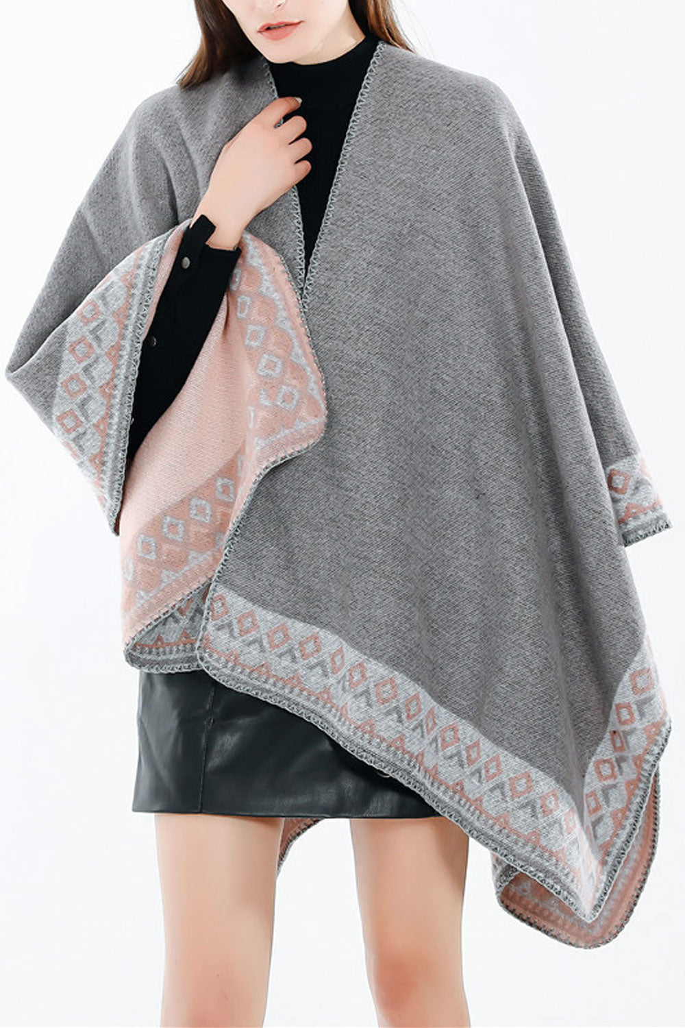 Women Solid Color Striped Pattern Warm Shawl