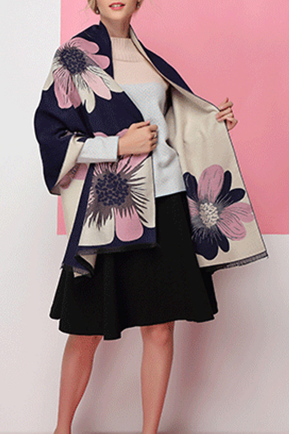 Women Winter Flower Pattern Warm & Thick Shawl