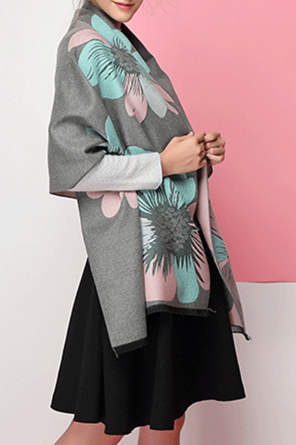 Women Winter Flower Pattern Warm & Thick Shawl