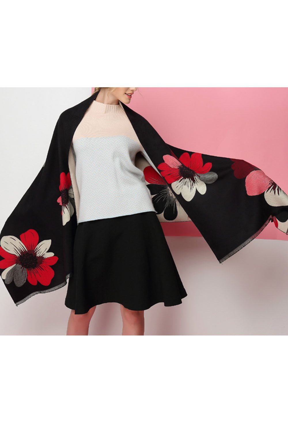 Women Winter Flower Pattern Warm & Thick Shawl