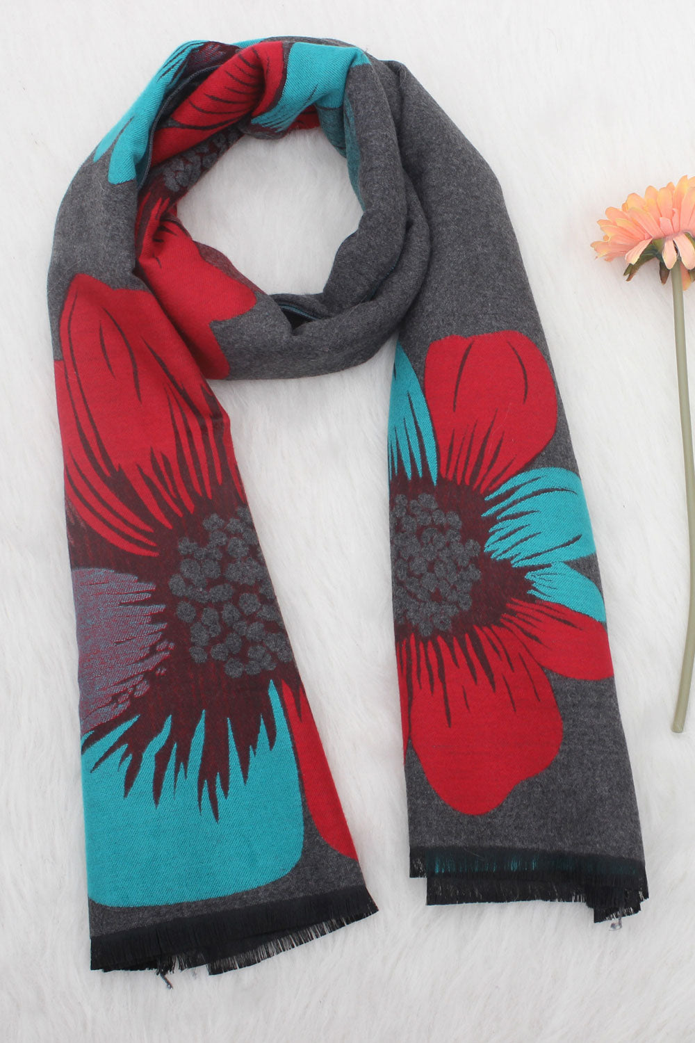 Women Winter Flower Pattern Warm & Thick Shawl