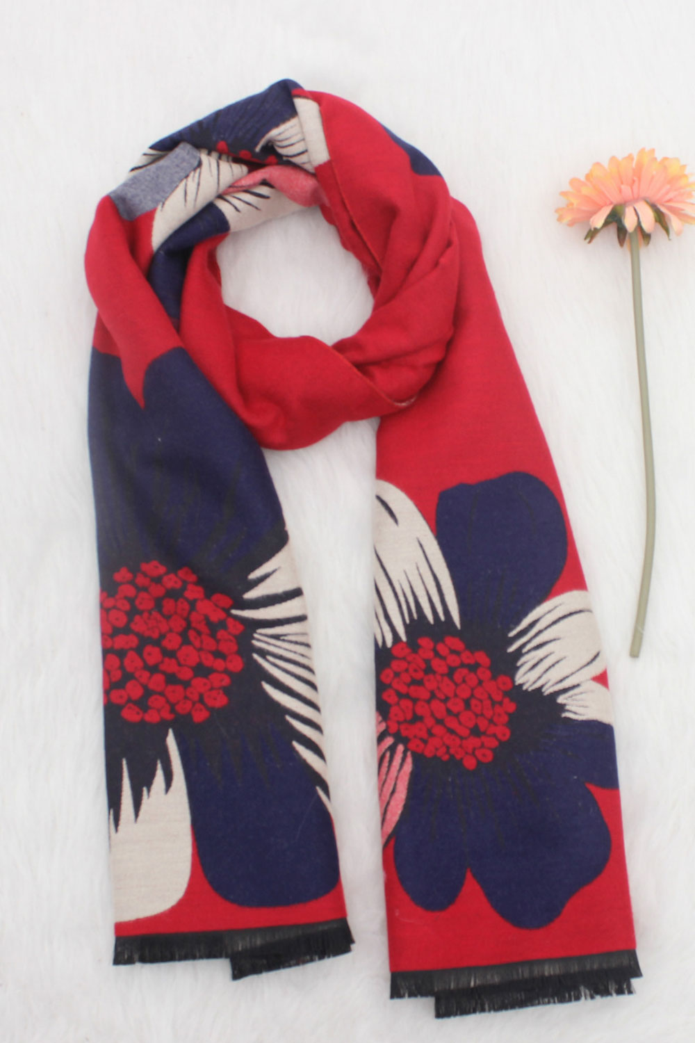Women Winter Flower Pattern Warm & Thick Shawl