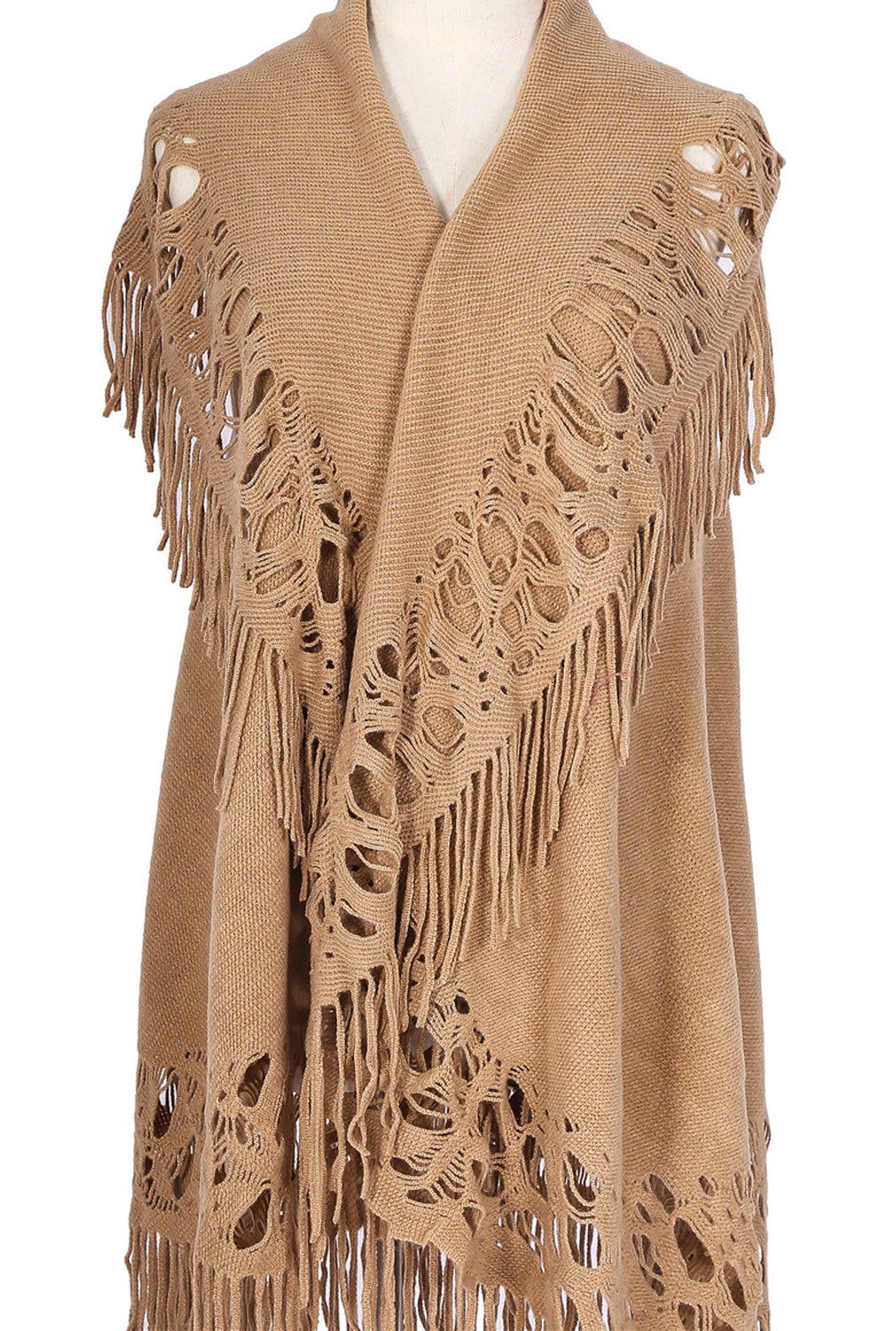 Women Fashion Hollow Tassel Pattern Warm Shawl