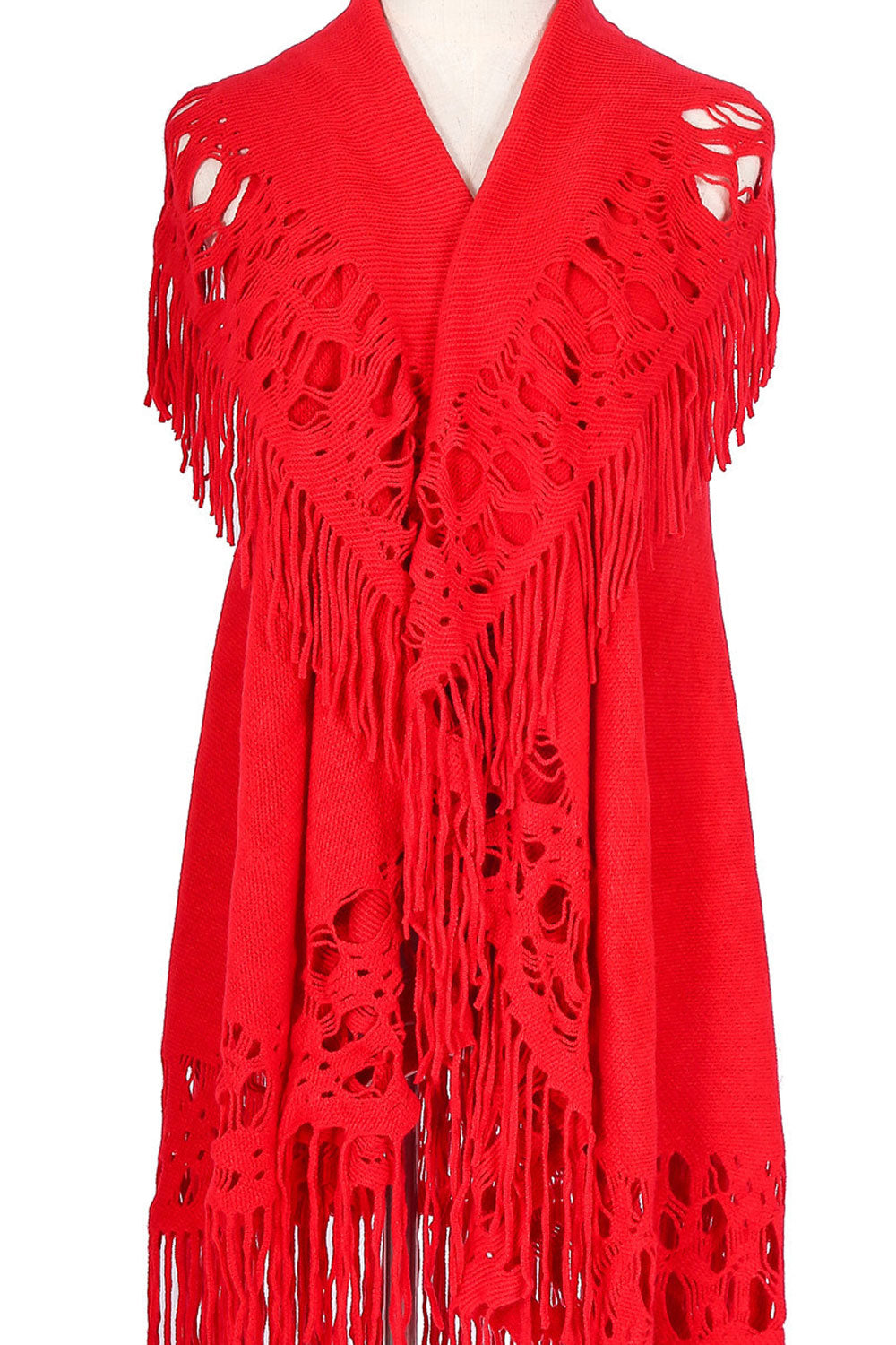 Women Fashion Hollow Tassel Pattern Warm Shawl