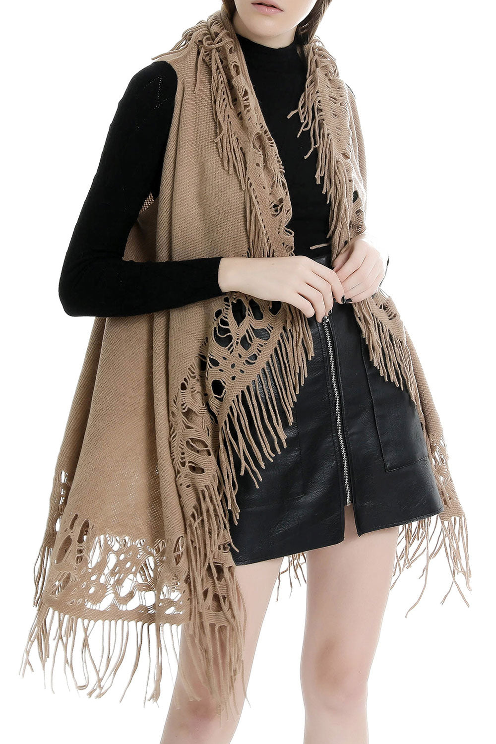 Women Fashion Hollow Tassel Pattern Warm Shawl