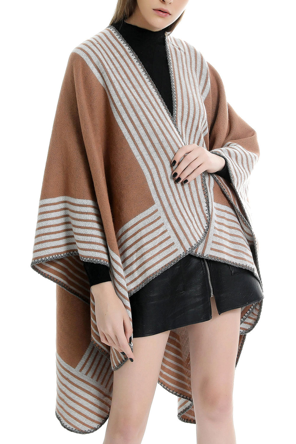 Women Classy Striped Pattern Warm Cashmere Shawl