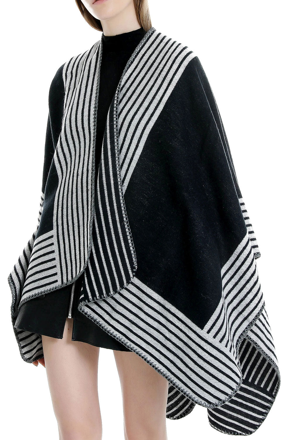 Women Classy Striped Pattern Warm Cashmere Shawl