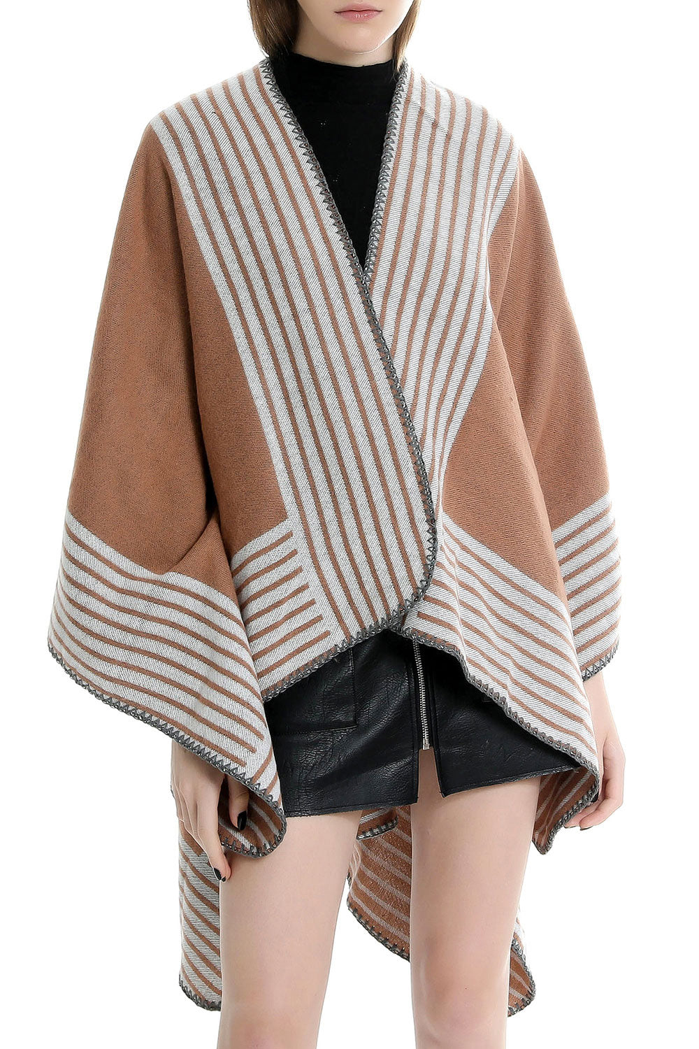 Women Classy Striped Pattern Warm Cashmere Shawl
