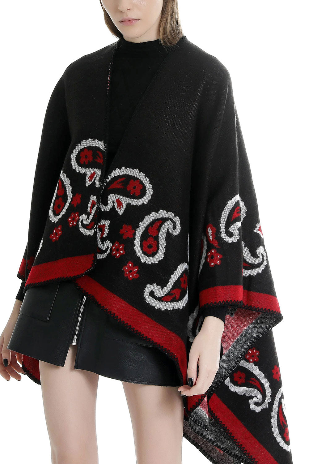 Women Stylish Cashew Floral Pattern Warm Thick Shawl