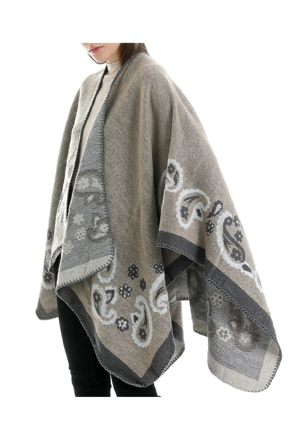 Women Stylish Cashew Floral Pattern Warm Thick Shawl
