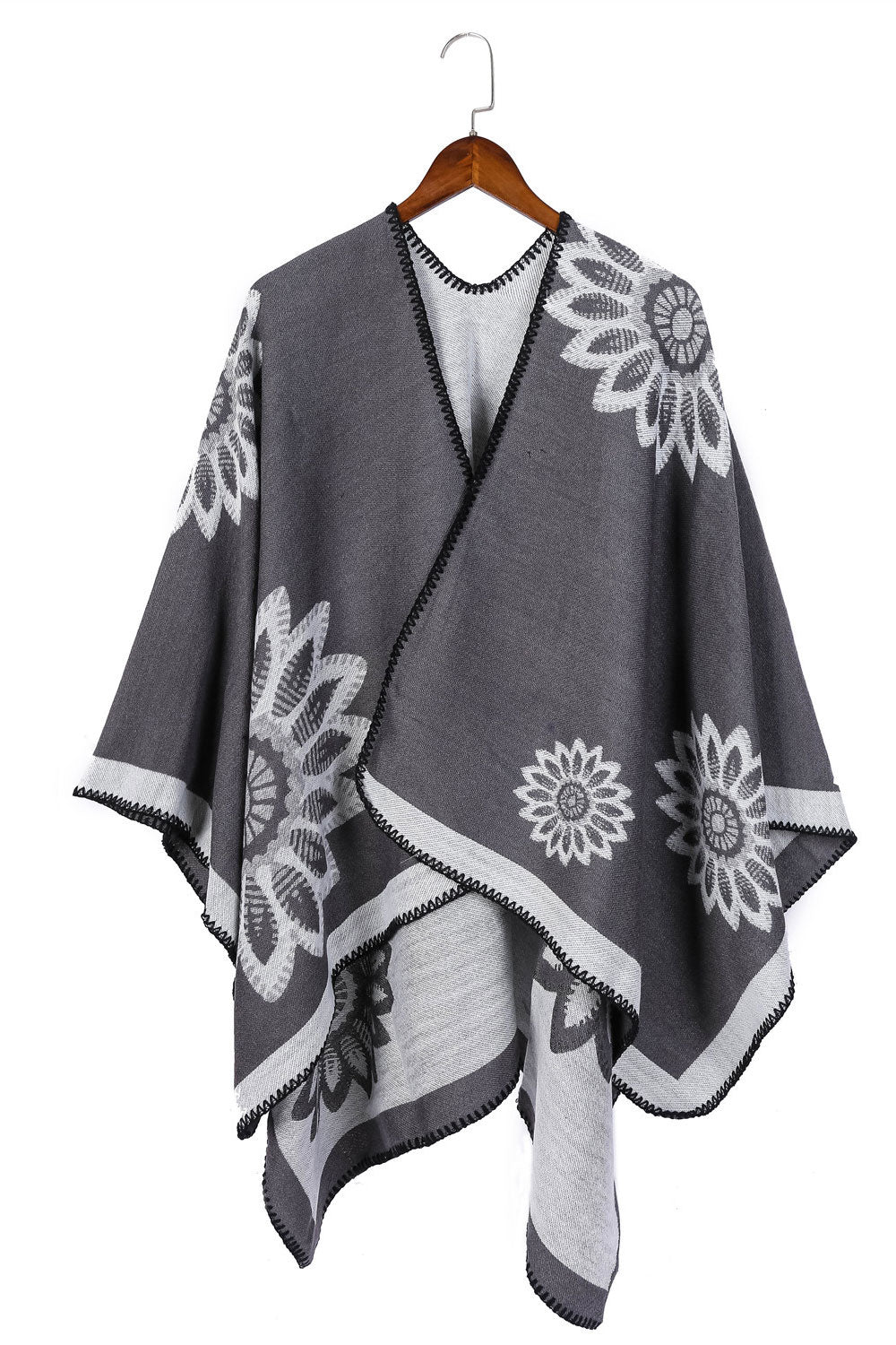 Women Stylish Flower Pattern Warm Thick Shawl