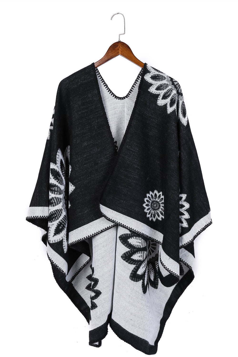 Women Stylish Flower Pattern Warm Thick Shawl