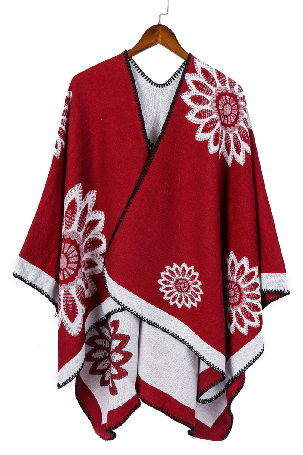 Women Stylish Flower Pattern Warm Thick Shawl