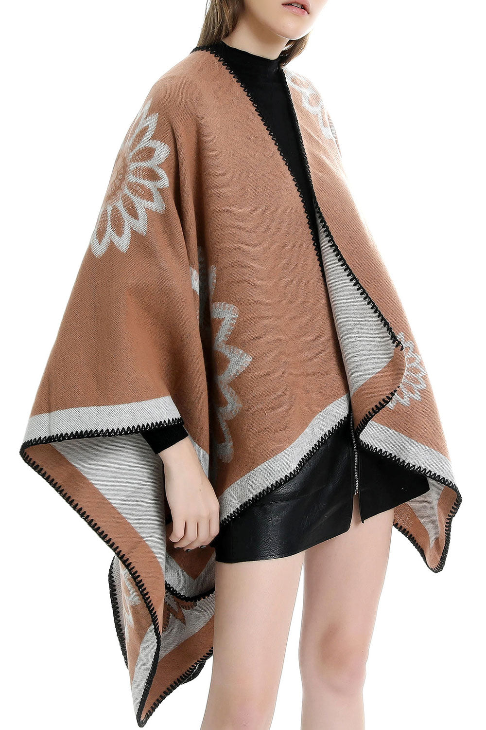 Women Stylish Flower Pattern Warm Thick Shawl