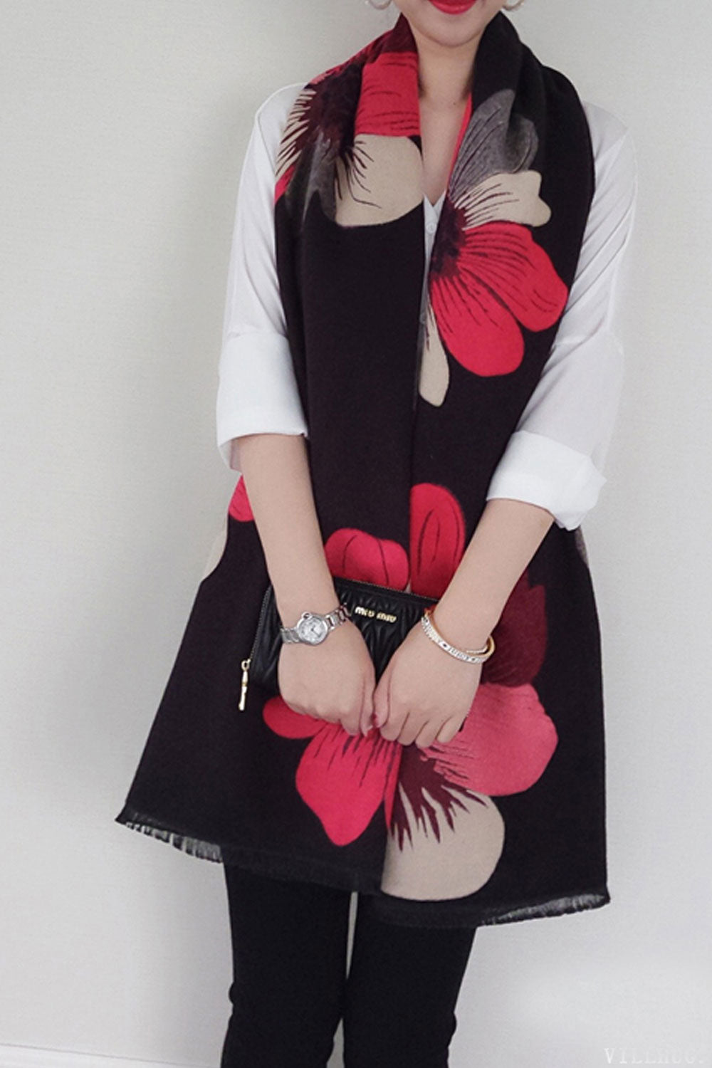 Women Flawless Flower Pattern Thick & Warm Shawl