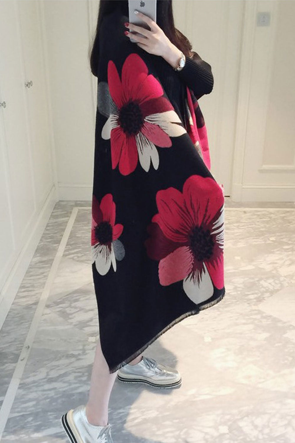 Women Flawless Flower Pattern Thick & Warm Shawl