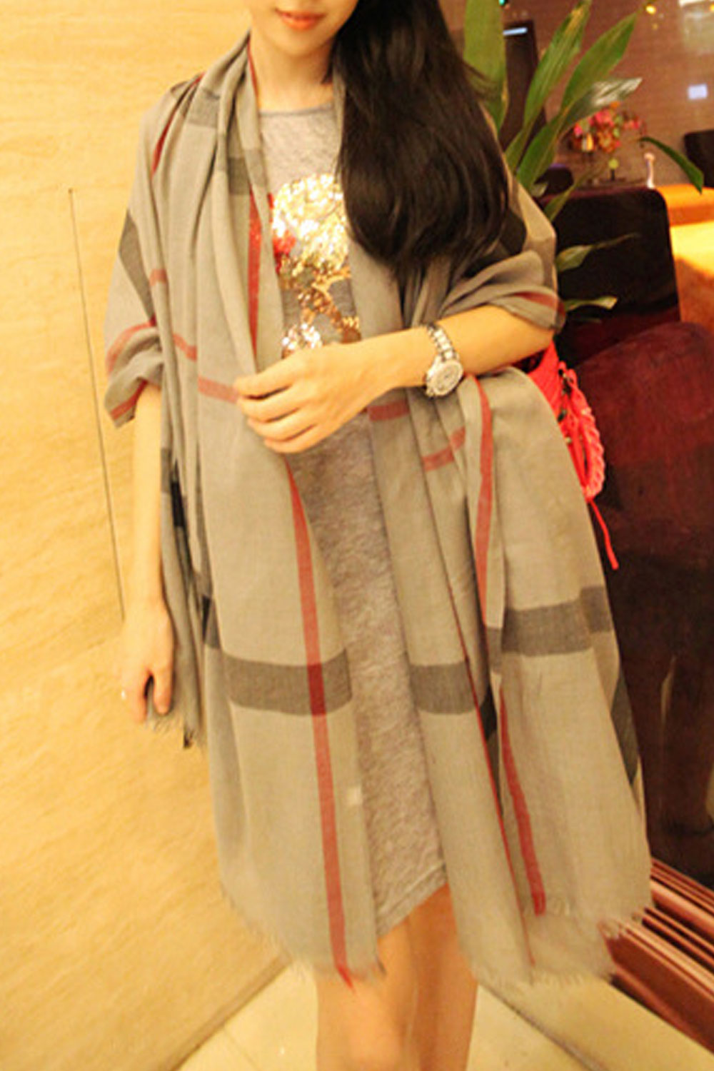 Women Fashion Plaid Pattern Thick Warm Shawl