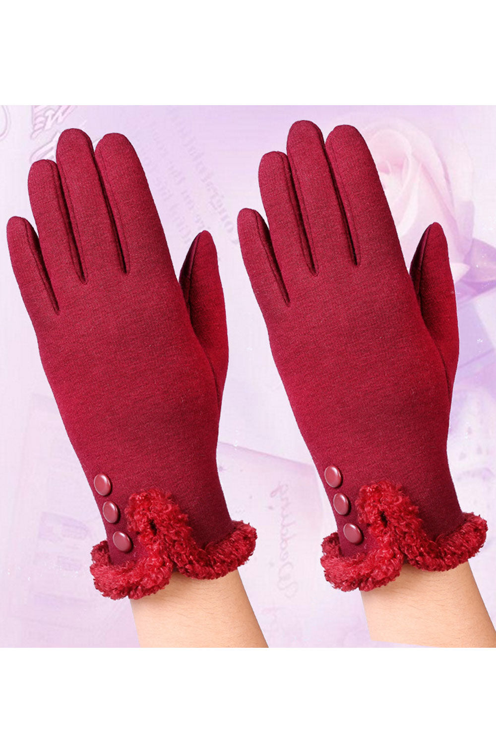 Women Fashion Silk Ribbon Lace Decorated Warm Cotton Gloves