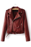 Women Warm Long Sleeve Crop Leather Jacket