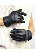 Women Beautiful Thick Warm Solid Colored Casual Leather Gloves