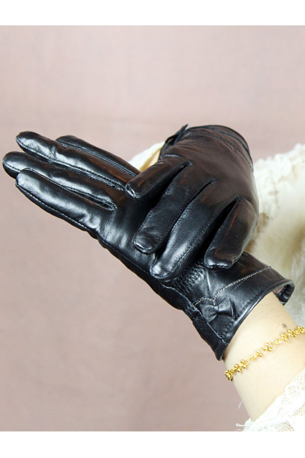 Women Beautiful Thick Warm Solid Colored Casual Leather Gloves