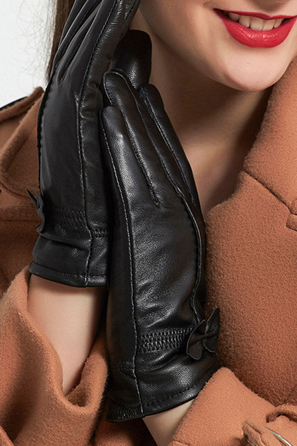 Women Lovely Warm Thick Casual Leather Gloves